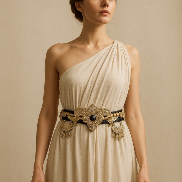 Source Unknown Accessories - Belt-Statement Gold & Black Boho – Festival, Grecian, Belly Dance 36.5"